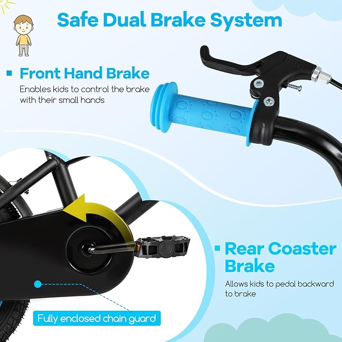 BABY JOY Colorful Macarons Kids Bike, 12 14 16 18 Inch Sporty Children's Bicycle with Training Wheels, Adjustable Handlebar & Saddle, Handbrake & Coaster Brake, Boys Girls Bike for 3-8 Years Old