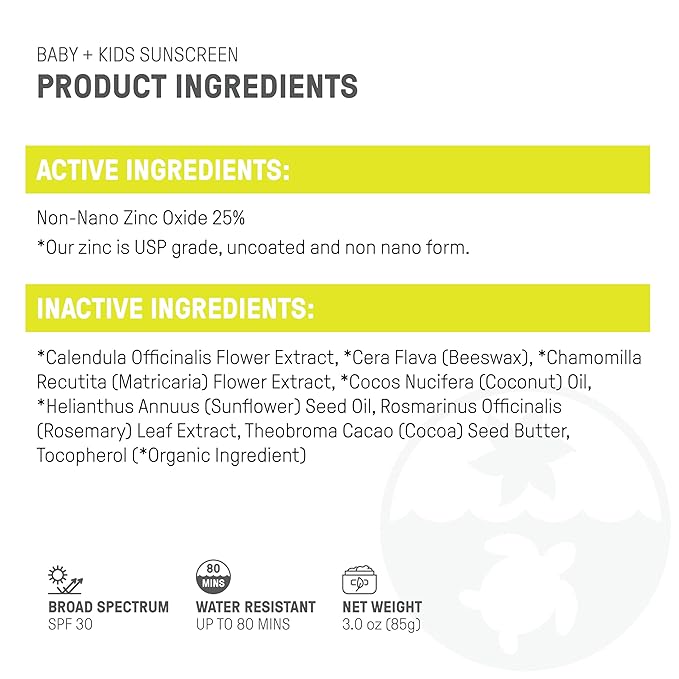 Raw Elements Baby & Kids SPF 30 Organic Sunscreen Tin, Non-Nano Zinc Oxide, Reef-Safe, Cruelty-Free, Gluten & Nut Free, Travel Sunblock 3.0 oz