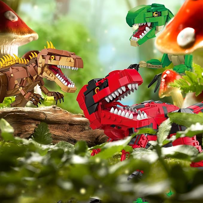 Dinosaur Building Blocks Toys for Kids Ages 6-14 | STEM Building Block Set, Christmas Birthday Gift for Boys Ages 6-8 7-9 8-14 (RED)