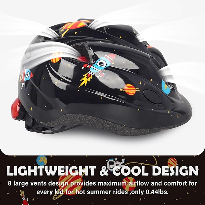 Kids Toddler Bike Helmet, Adjustable Boys Girl Helmets from Baby to Children(Age 1-8), Multi Sports for Bicycle Skate Scooter with LED Light