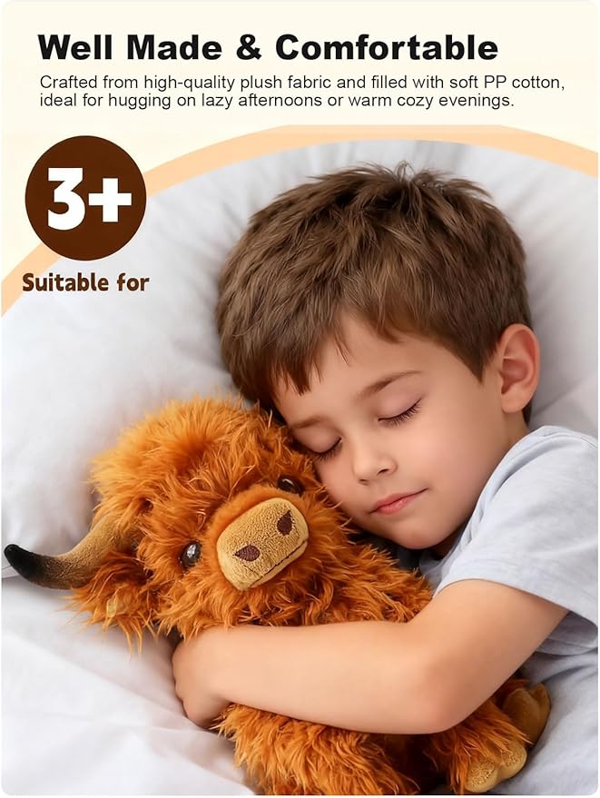 Highland Cow Fluffy Stuffed Animal, 10" Adorable Realistic Plush Toy Soft Cute Cow Plushie Home Decor Gift for Boys Girls Kids Teens Adults, Brown