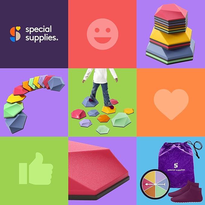 Special Supplies Diamond Shaped Stepping Stones for Kids Indoor and Outdoor Balance Blocks Promote Coordination, Balance, Strength Child Safe Rubber, Non-Slip Edging (Multi-Color, 10)