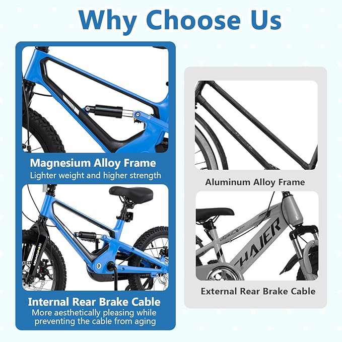 BABY JOY Kids Bike, 16" Magnesium Sporty Bicycle with Dual Disc Brakes, Removable Training Wheels, Body Suspension, Adjustable Handlebar & Saddle, Girls Boys Bike