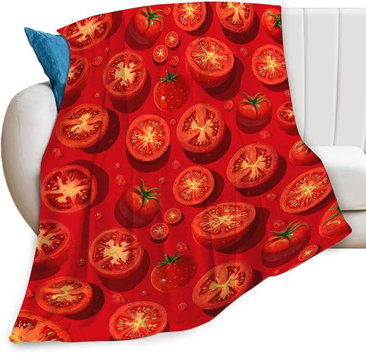Tomato Blanket for Women Girls, Tomato Lovers Flannel Throw Blanket, Cozy Fleece Soft Stuff Food Blankets Gift for Kids Couch Sofa Bed 50" x 40"