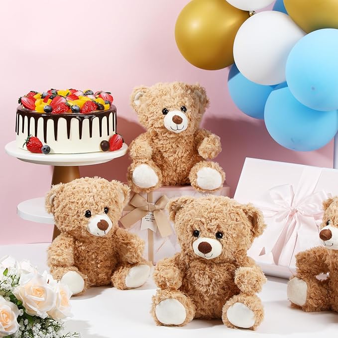 16 Pieces 8 Inch Bear Stuffed Animal Bulk for Birthday Baby Shower Soft Stuffed Bear Plush Toys Party Favors Animal Decorations for Christmas Party Gifts Supplies