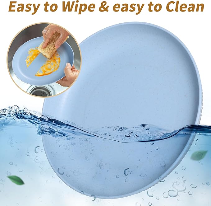 8 PACK 9 Inches Lightweight Wheat Straw Plates,Wheat Straw Fiber Lightweight Unbreakable Dinner Plates, Microwave and Dishwasher Safe, Plates Easy to Clean & Reusable