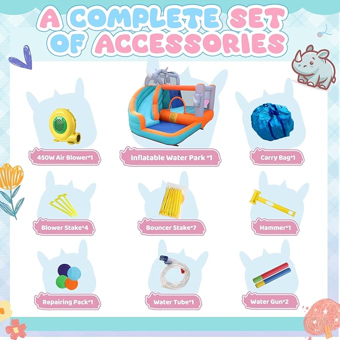 Inflatable Bounce House for Kids,Water Slide for Backyard,Indoor Bouncy House,Inflatable Water Park,Jumping Castle with Ball Pit,Jump House with Waterslide,Obstacle Course Bounce House