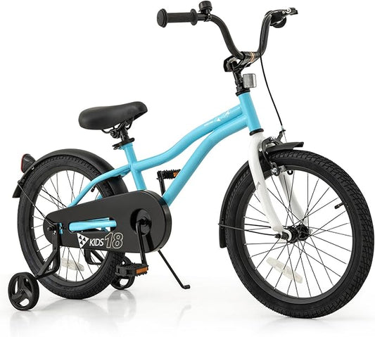 BABY JOY Kids Bike, 12 14 16 18 Inches Sporty Bicycle with Training Wheels, Adjustable Seat, Handbrake & Coaster Brake, Reflectors, Girls Boys Bike for 3-8 Years Old Children