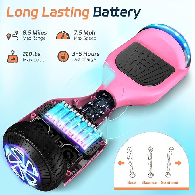 Scooter with Bluetooth Corlorful LED Lights, 6.5" Wheels, Dual 300W Motor Scooter for Kids Girls Boys Adults, All Ages