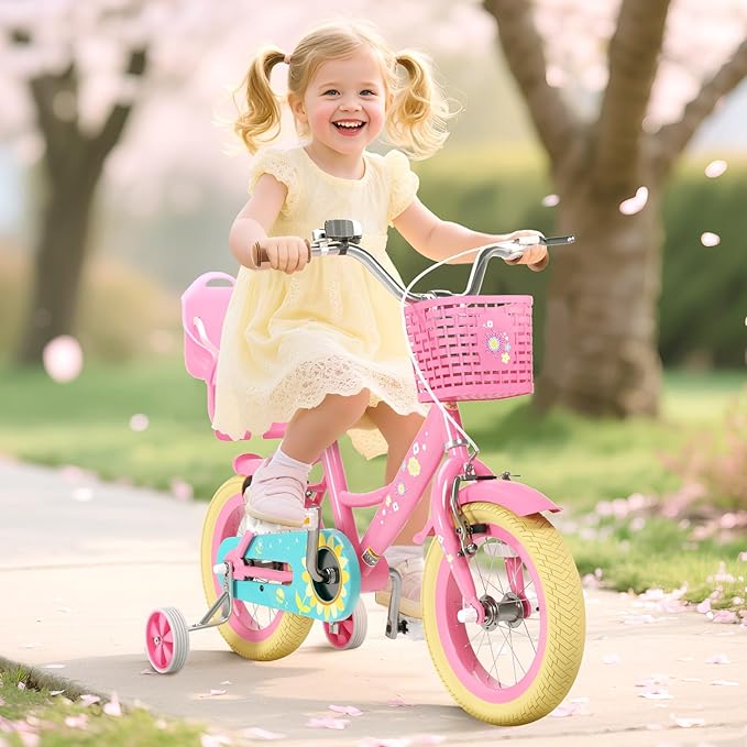 XJD Girls Bike for Toddlers and Kids Ages 2-12 Years Old,12 14 16 Inch Kids Bike with Training Wheels & Basket