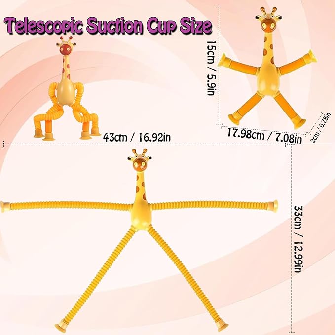 4 Pack Telescopic Suction Cup Giraffe Toy, Stretchy Giraffe SuctionAnimal Autism Sensory Toy for Toddlers, Travel Essential, Educational Classroom Treasure Box, Stretchy Giraffe Party Favors