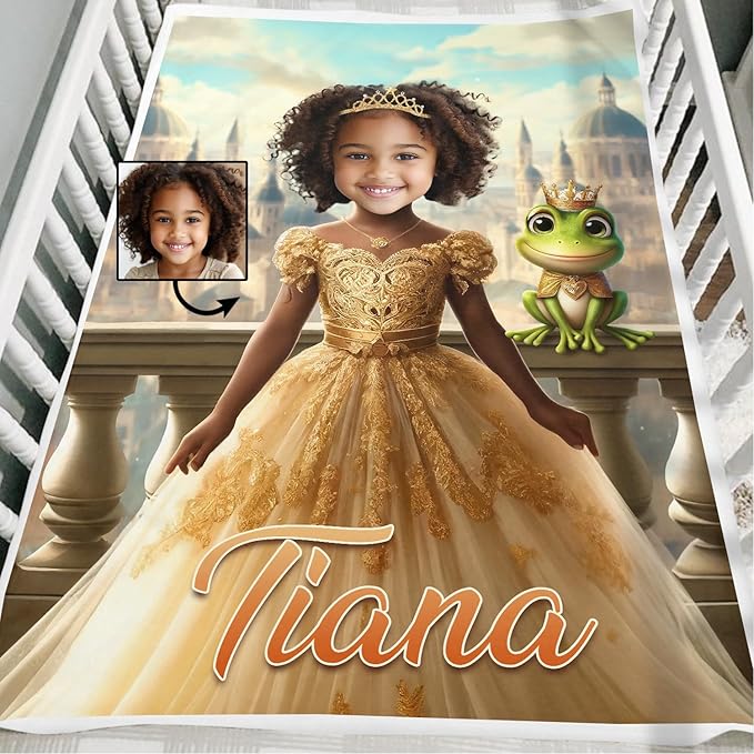 Zocoshi Personalized Baby Blankets Princess and Frog for Girl, Personalized Baby Gifts with Name, Customized Baby Blanket, Newborn Boy Gift, Soft Fleece (Princess and Frog)