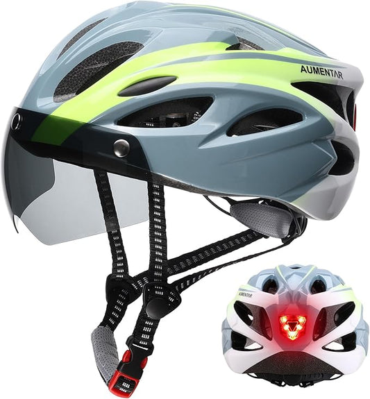 Adult Bike Helmet, Bicycle Helmet with Rear LED Light & Detachable Magnetic Goggles, CPSC/CE Certified Cycling Helmet Adjustable for Men Women Mountain & Road