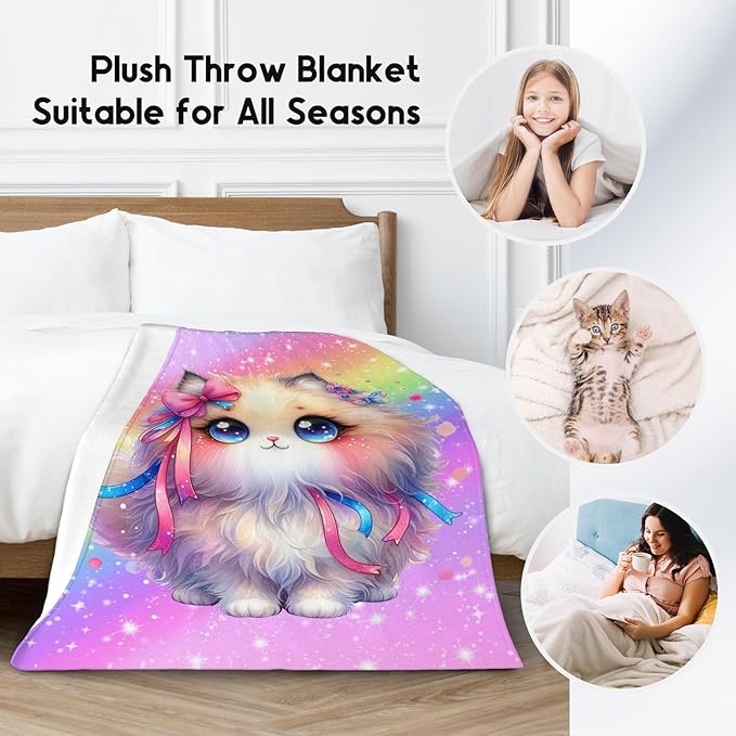 Kids Blanket, Cat Blankets for Girls, 30"x40" Cute Flannel Throws Gifts for Toddler Daughter