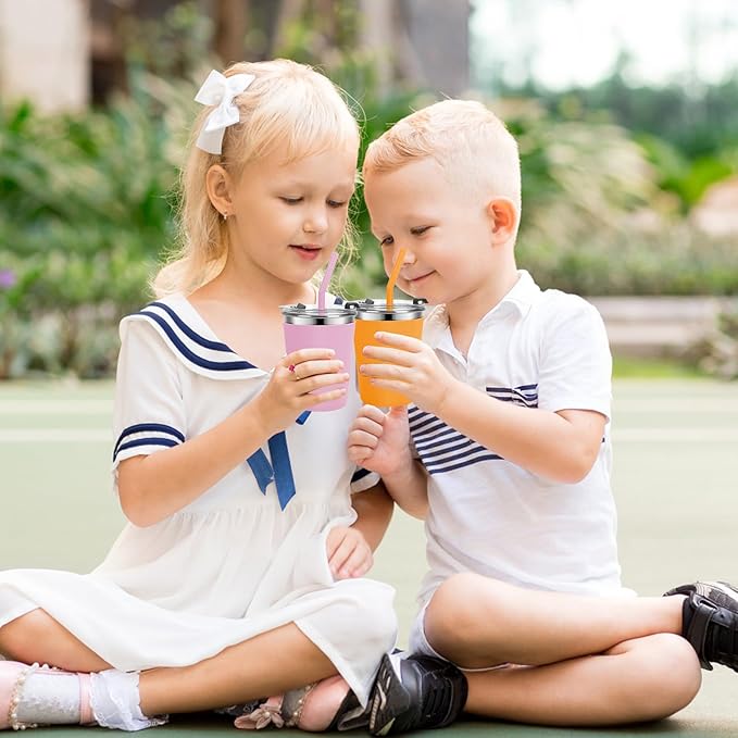 Stainless Steel Kids Cups with Lids and Straws Leakproof, 5 Pack 12oz Spill Proof Cup for Toddlers Kids Tumblers Unbreakable Sippy Cups with Straws for School, Outdoor (Multicolor)