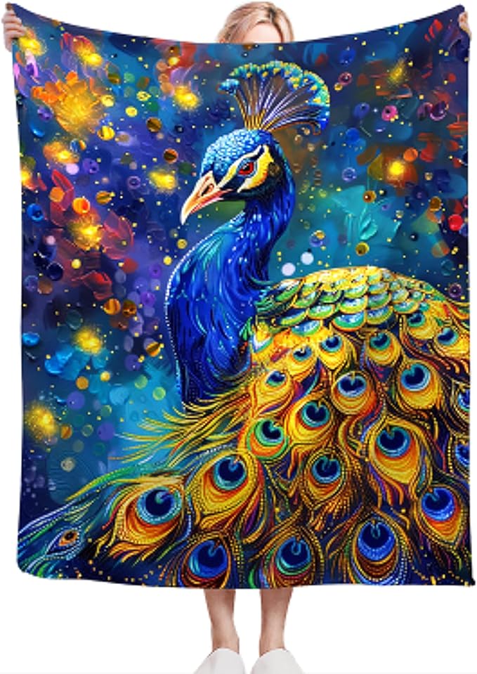 Peacock Blanket Gifts for Girls Boys Soft Warm Plush Peacock Throw Blanket Flannel Fleece Fuzzy Stuff Blanket for Bed Couch Living Room Decor 60"X50"
