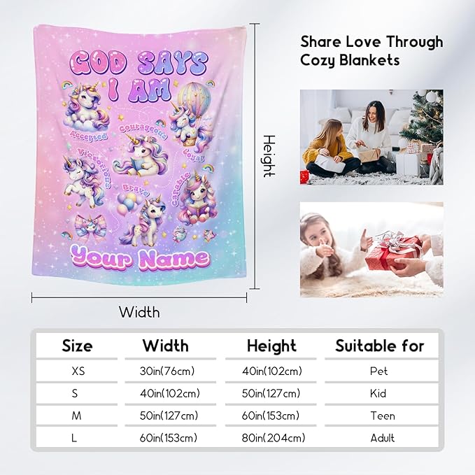 Personalized Unicorn Fleece Blanket for Girls & Women, Soft Plush Kids Blanket for Couch & Office, 40"x50" - Inspirational Gift for Her & Daughter