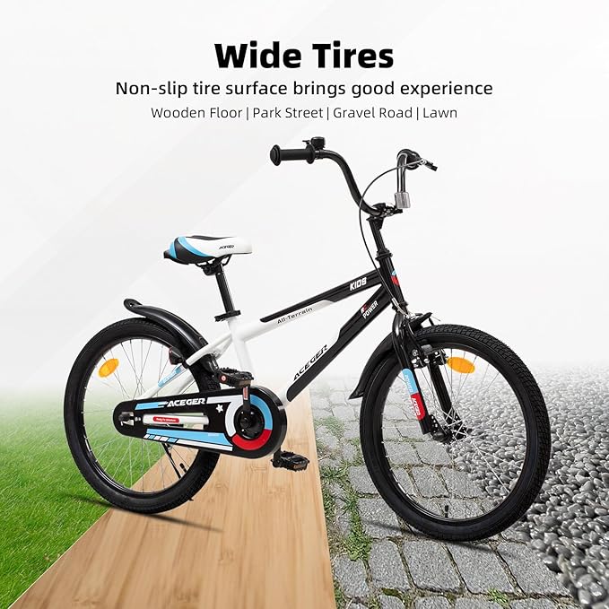 ACEGER Simon Kids Bike for Boys Girls Toddlers, Unisex for Aged 3-13 Years, 12 14 16 18 Inch Children Bicycle with Training Wheels, 20 Inch Bike with Kickstand