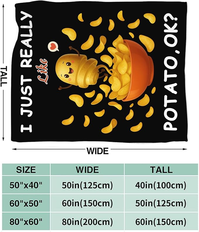 Potato Blanket for Women Girls, Potato Lovers Flannel Throw Blanket, Cozy Fleece Soft Stuff Food Blankets Gift for Kids Couch Sofa Bed 60" x 50"