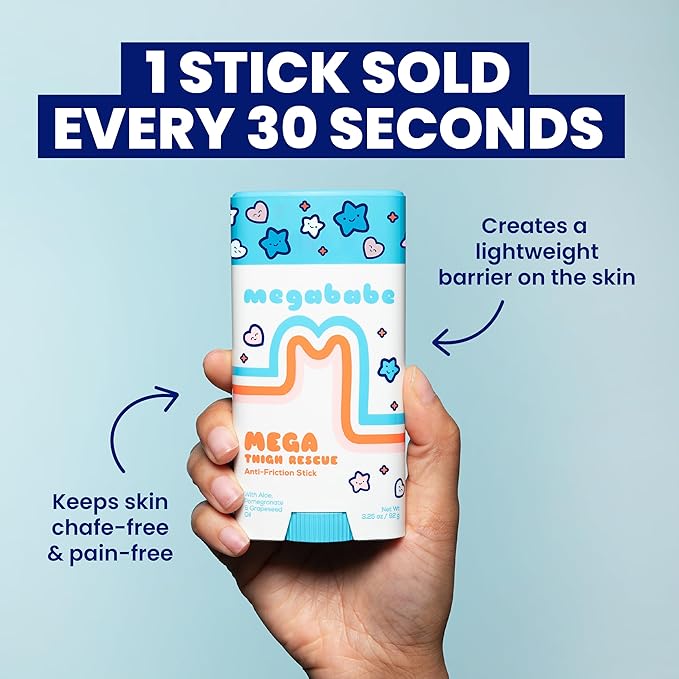 Megababe Mega Thigh Rescue | Jumbo Size Anti-Chafe Stick | Prevents Skin Chafe & Irritation | Thighs, arms, Bra-Lines & More | Summer Vacation Essentials | 3.25oz (Pack of 1)