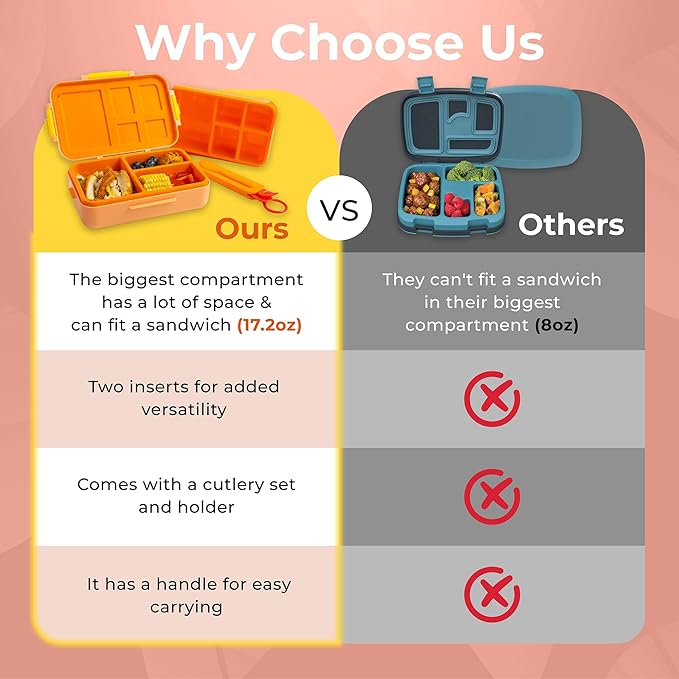 ovve® Ultimate Kids Bento Box & Cutlery Set - Leakproof Lunch Box for Kids with Interchangeable Inserts, BPA-Free, Dishwasher & Microwave Safe - Lunch Containers for School & Preschool (Orange)