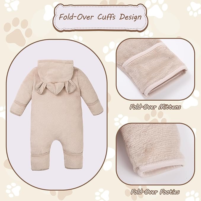 Newborn Snowsuit Baby Boy Bear Outfit Infant Girls Fleece Warm Jumpsuit Romper Winter Hooded Clothes