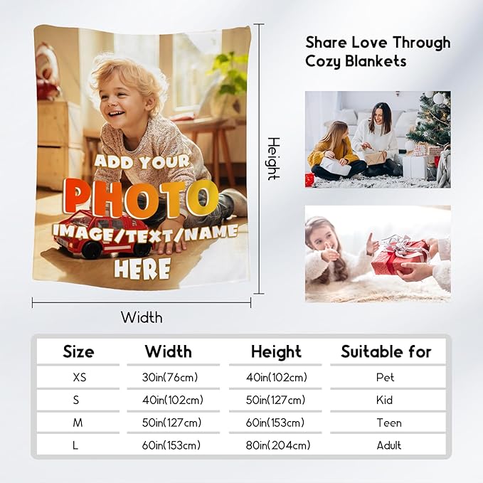 Custom Blanket Gifts with Picture, Personalized Blankets for Kids, Customized Gifts with Photo Text, Warm Flannel Throw for Boys Girls, 40"x50"