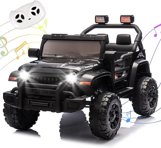 Ride on Truck Car, 12V Kids' Electric Vehicles W/Parents Control, Ride on Toys for Toddlers with Music, Bluetooth, Four-Wheels Suspension, USB, Headlights, Black