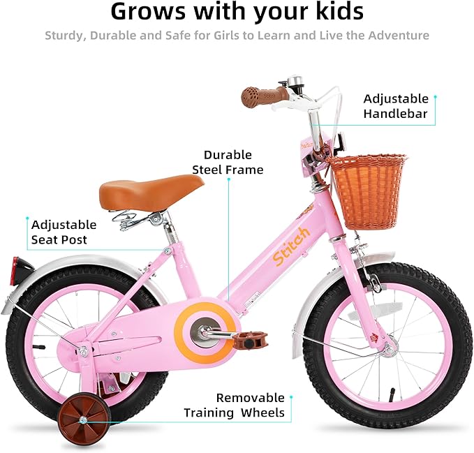 JOYSTAR Vintage Kids Bike with Training Wheels & Basket, 12 14 16 Inch Girls Bike for 2-7 Years Old, Children Bicycles, Multiple Colors