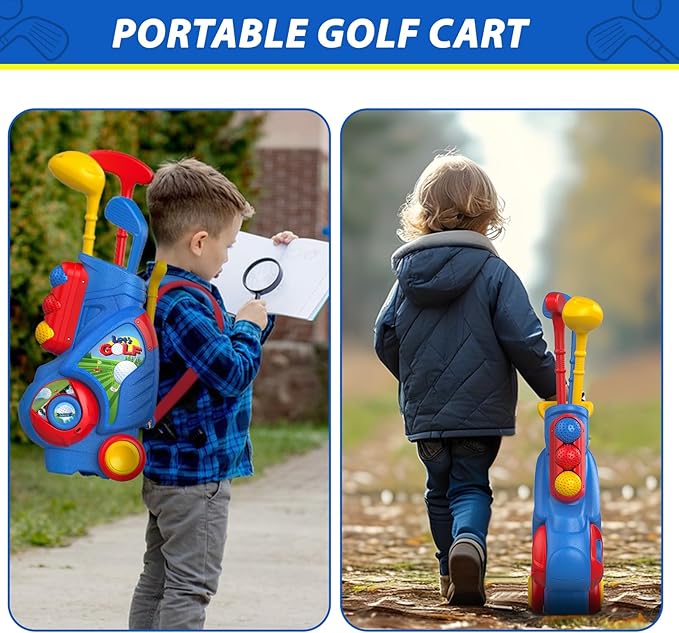 Liberry Toddler Golf Set for 2 3 4 5 Years Old Boys Girls, Upgraded Kids Golf Clubs Set with Golf Cart, Putting Mat, Outdoor Indoor Sports Toy Birthday Gift, Blue