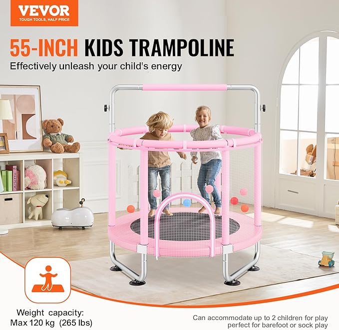 VEVOR 5FT Trampoline 50"/55"/56 * 35" for Indoor/Outdoor use for Toddlers, Foldable Mini Baby with Foam Handle, Recreational Birthday Gift
