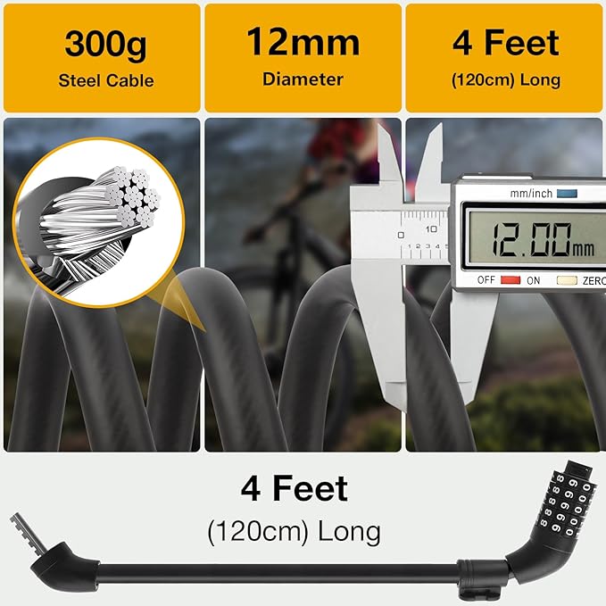 E Scooter Lock, Bike Combination Cable Locks Compatible with Xiaomi M365/Max/GXL/Ninebot/Segway/Motor/Bicycle Lock 4 ft Long/0.472In Scooter Anti-Theft Ideal 4 Digit/12 Steel Cable