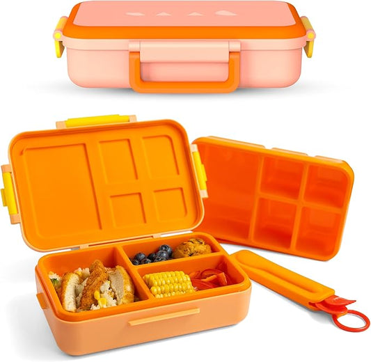 ovve® Ultimate Kids Bento Box & Cutlery Set - Leakproof Lunch Box for Kids with Interchangeable Inserts, BPA-Free, Dishwasher & Microwave Safe - Lunch Containers for School & Preschool (Orange)