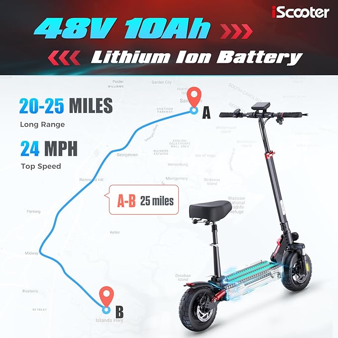 iScooter Electric Scooter, 10" Tires, 800W Motor E-Scooter Up to 25/28 Miles Range, Top Speed 24/28 MPH, Adjustable Handlebar Height, Folding Commuting Electric Scooter for Adults-(Optional Seat)