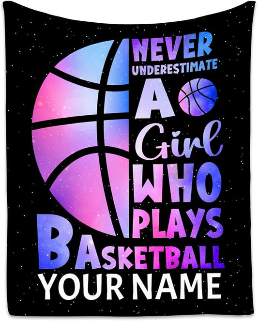 Personalized Basketball Blanket for Girls, Custom Basketball Gifts with Name for Girls, Sport Throw Blankets for Team, Kids Throws for Couch Sofa (40x50 Inch)