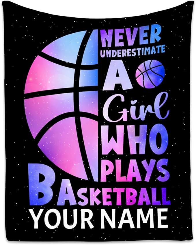 Personalized Basketball Blanket for Girls, Custom Basketball Gifts with Name for Girls, Sport Throw Blankets for Team, Kids Throws for Couch Sofa (30x40 Inch)