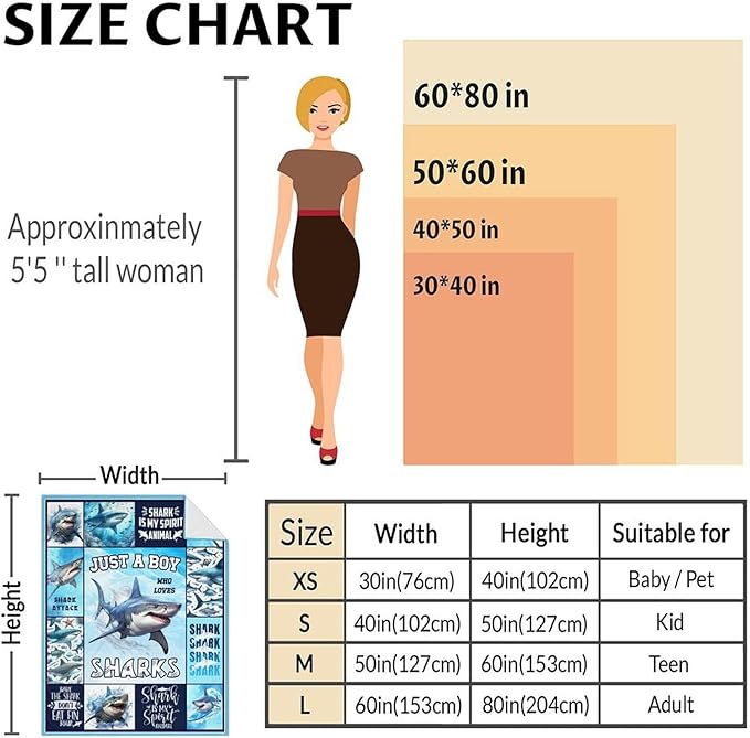 Shark Gifts for Boys - Soft, Lightweight Shark Throw Blanket - 40 x 50 Inches Colorful Cute Blankets Stuff for Couch, Sofa