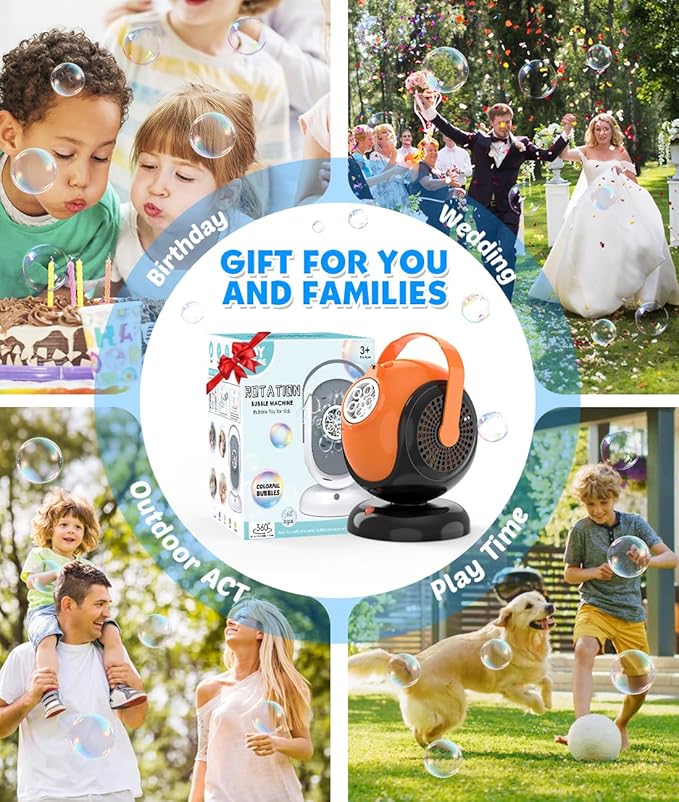 Halloween Bubble Machine, Bubbles Blower for Kids, Toddlers - 360° Rotation, 75° Adjustment, with LED Light - Bubble Toys Gifts for Boys, Girls, Outdoor, Birthday, Party