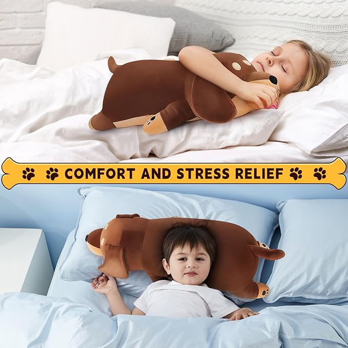 19'' Large Dachshund Dog Plush Stuffed Animal- Cute Weiner Dog Plush Pillow Plushies, Big Dachshund Plush Toy, Cute Hugging Weiner Dog Stuffed Animal, Birthday Gifts for Kids Girls Boys