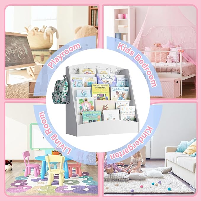 NACHES 5-Tier Kids Bookshelf - Toddler Book Display Shelves, Montessori Bookshelf for Kindergarten, Nursery, Bedrooms, Classrooms - Wooden Children Book Display (White)