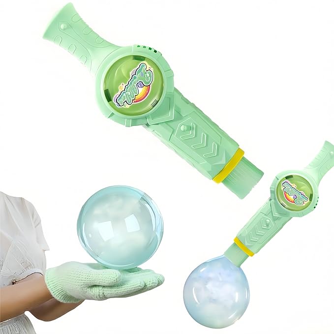 Elastic Smoke Bubble Machine for Kids - Rechargeable Magic Bubble Wand with Lights & Sound, Includes Gloves & Spill-Proof Cup, Safe Bubble Solution, Green & Pink (Green)