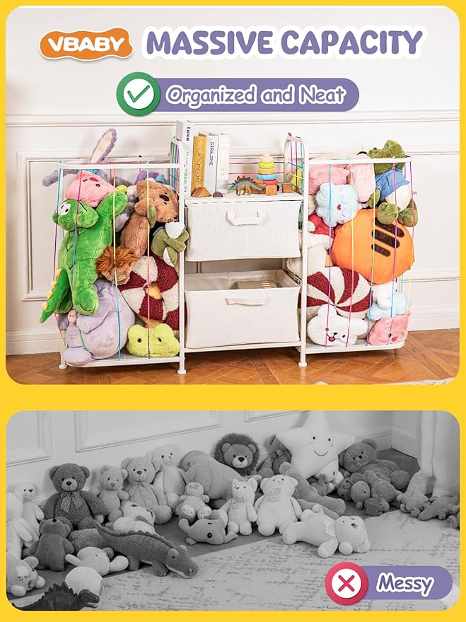 VBABY Kids Bookshelf and Toy Storage, Large 3-in-1 Book Shelf for Kids Rooms, Toddler Stuffed Animal Zoo, Toy Storage Organizer for Playroom, Montessori Bookshelf for Nursery, White