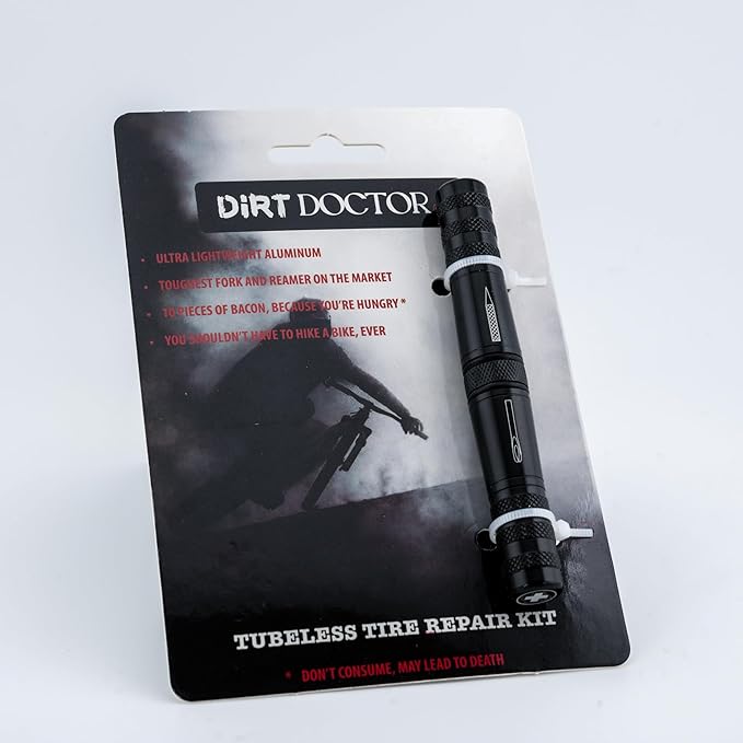 Tubeless Tire Repair Kit – Ultra-Light MTB & Road Bike Flat Fix – 7075 Aluminum Plug Tool with Reamer – 10 Tire Bacon Strips – Easy Compact Bike Repair Kit