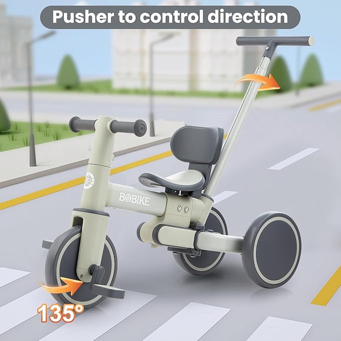 5-in-1 Tricycle for Toddlers 18 Months to 5 Years Old, Toddler Bike, Kids Tricycle with Push Handle and Backrest, Toddler Balance Bike with Easy Assembly for Boys and Girls.(Green)