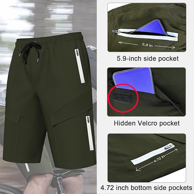 Lo.gas Mountain Bike Shorts for Men,3D Padded Loose-fit Cycling Biking Bicycle Shorts Mens with Underwear Zipper Pockets