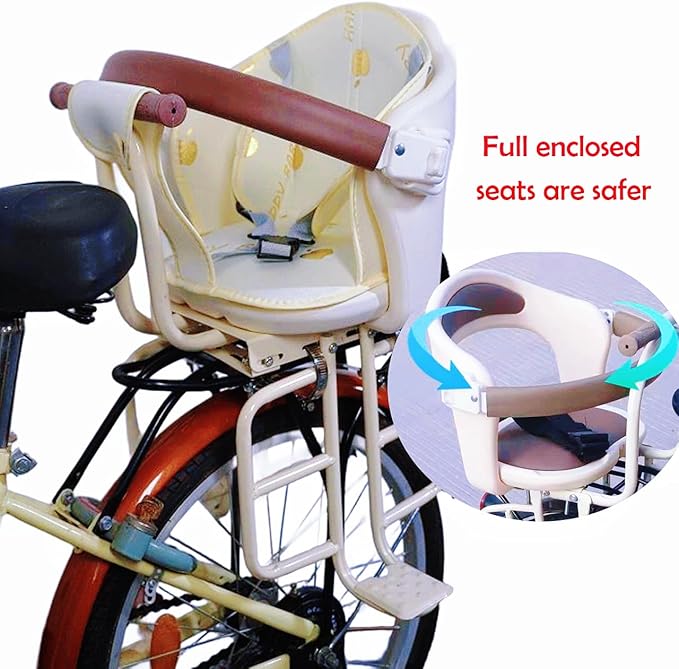 Rear Kid's Bike Seat,Rear Mounted Child Bike Seat Wraparound Attachment for Adult Bike with Armrest Harness and Pedals,Toddler Bike Seat for Child Ages 6 Months to 6 Years(Up to 110lb)