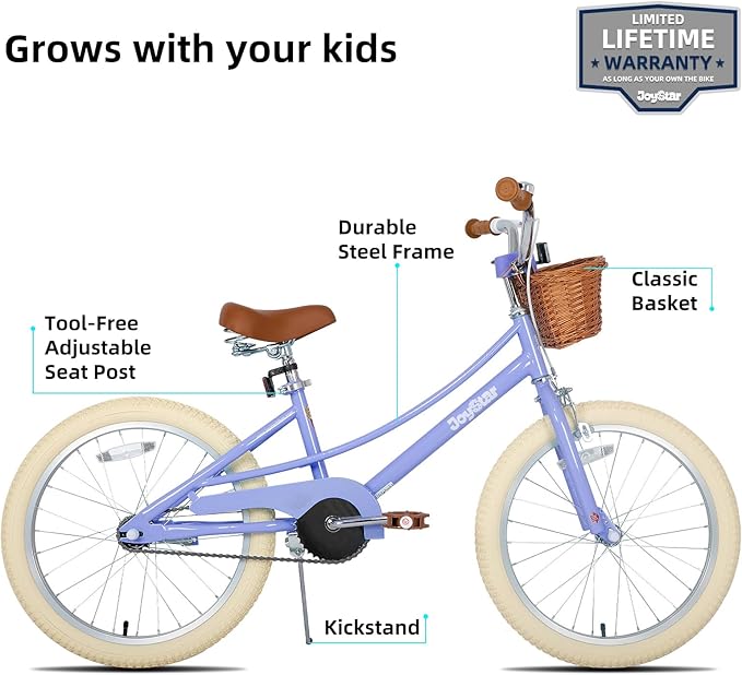 JOYSTAR Girls Bike for 2-12 Years Old Toddlers and Kids, 12" 14" 16" 18“ Retro Style Kids Bike with Training Wheels, 20 Inch Children Bicycle with Kickstand