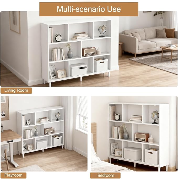 8 Cube Storage Organizer | White Bookshelf|3 Shelf Bookcase |Bookshelf tv Stand |-Cubic Storage Cabinet（Storing Books,Toys & More Easy to Install）