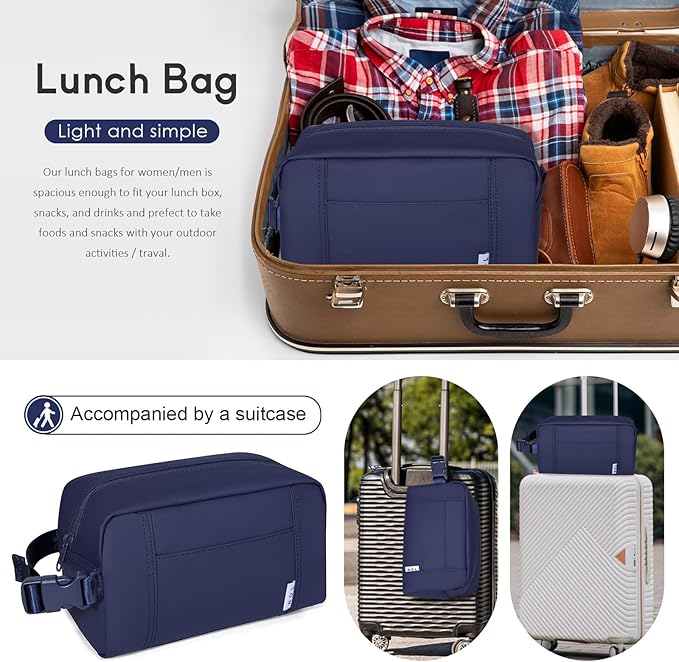 NOL Natural Organic Lifestyle Freezable Snack Bag, Leakproof Cooler Lunch Bag, Reusable, Zip Closure with Buckle Handle Nylon Waterproof Snack Box for Work Travel-Navy blue