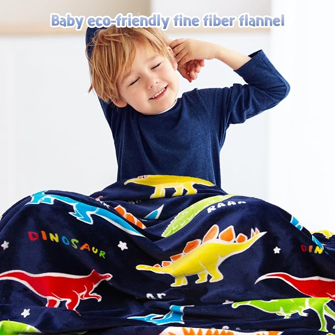 Jekeno Dinosaur Glow in The Dark Blanket Dino Throw for Kids Boys Girls Birthday Christmas Age 3-18 Years Old Teens Child Toddler Son Easter Halloween Blanket Navy Blue 60"x80"